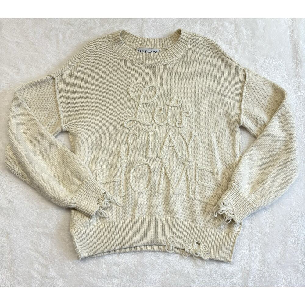 Wildfox Sweater Womens Cream Lets Stay Home Fringe Oversized Wool Alpaca Boho S